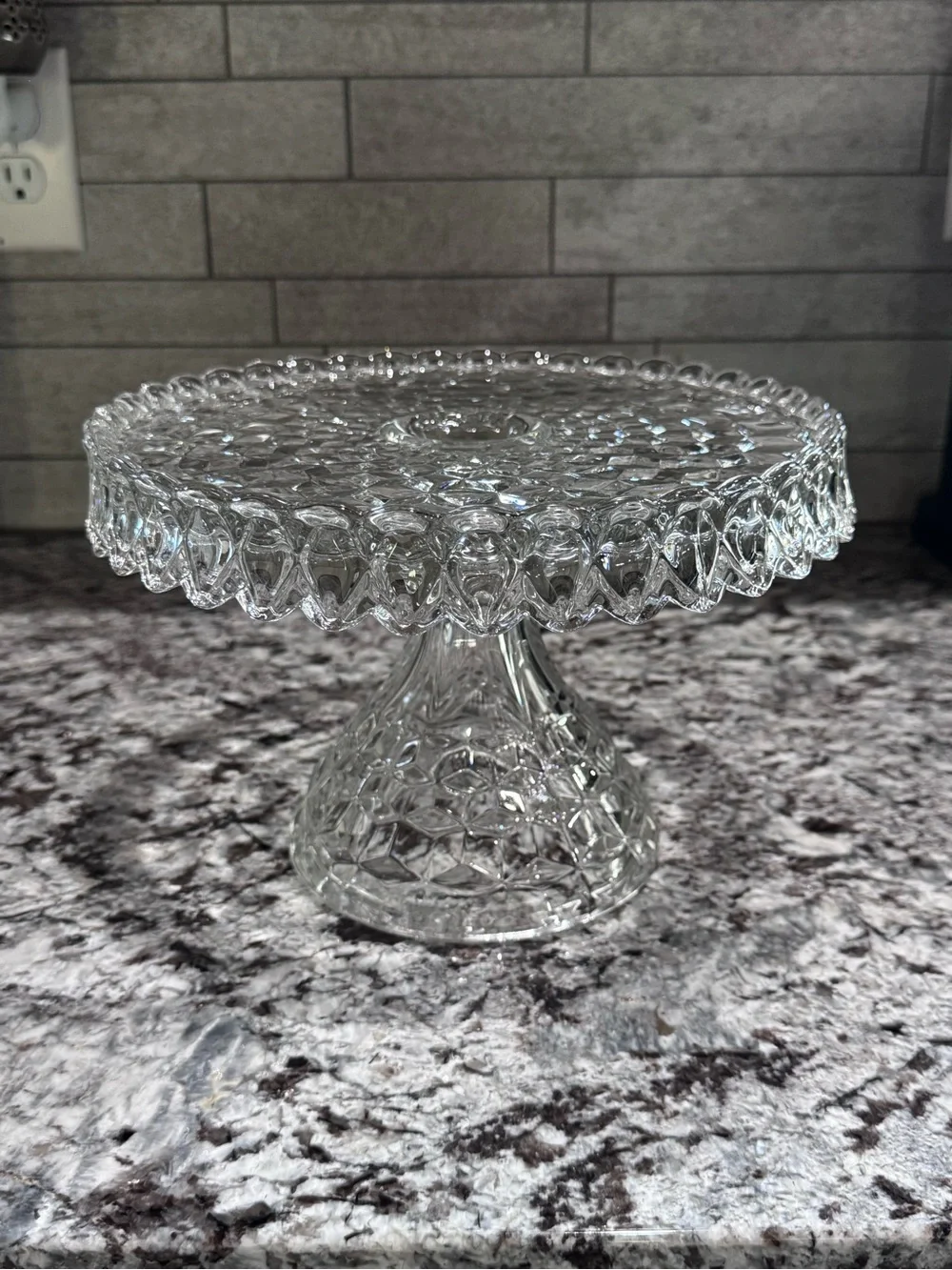 Fostoria American #2056 Clear Old Round Glass Pedestal Cake Stand With Rum Well